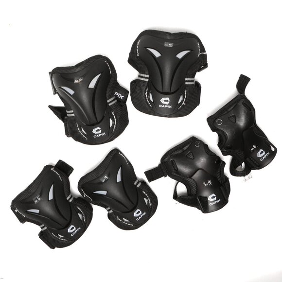 CAPIX Sports Line Adult Rollerblade Skate Pad Set Knee Elbow Wrist Black Sports - Picture 1 of 7